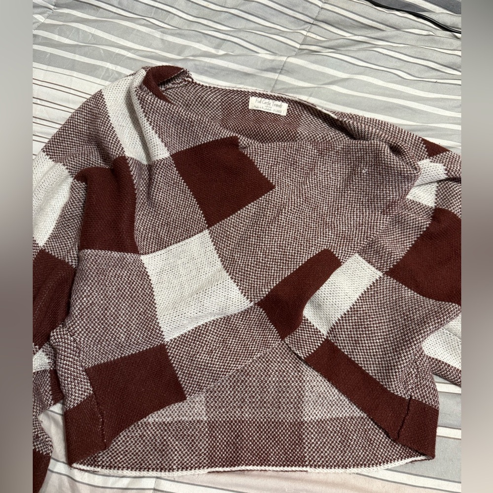 Brown and White Plaid Sweater